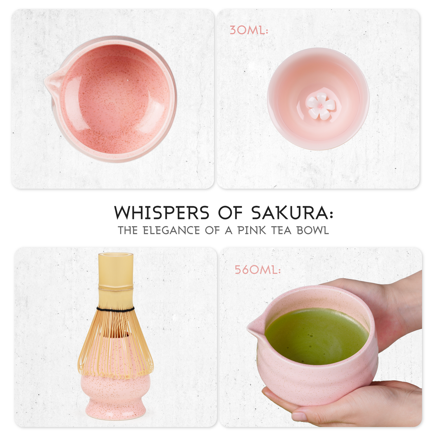 Pink Matcha Set, 8 Pcs Premium Matcha Whisk Set with Porcelain Sakura Tea Cup, Matcha Bowl, Whisk and Holder, Bamboo Scoop, Scoop Rest, Sifter, Tea Mat - Gift for Matcha Lover