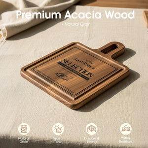 Acacia Cheese Board and Small Cutting Board Set with Groove, Round & Square Wooden Charcuterie Serving Boards for Cheese, Meat, Bread, Fruit – Kitchen & Gift Set