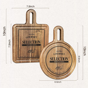 Acacia Cheese Board and Small Cutting Board Set with Groove, Round & Square Wooden Charcuterie Serving Boards for Cheese, Meat, Bread, Fruit – Kitchen & Gift Set