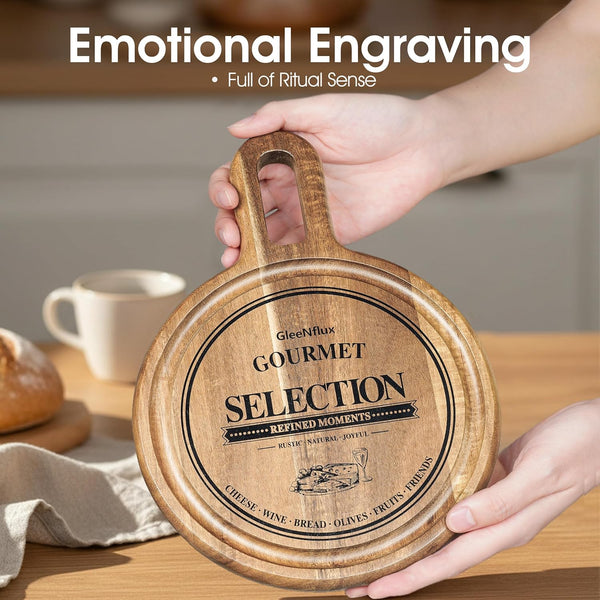 Acacia Cheese Board and Small Cutting Board Set with Groove, Round & Square Wooden Charcuterie Serving Boards for Cheese, Meat, Bread, Fruit – Kitchen & Gift Set