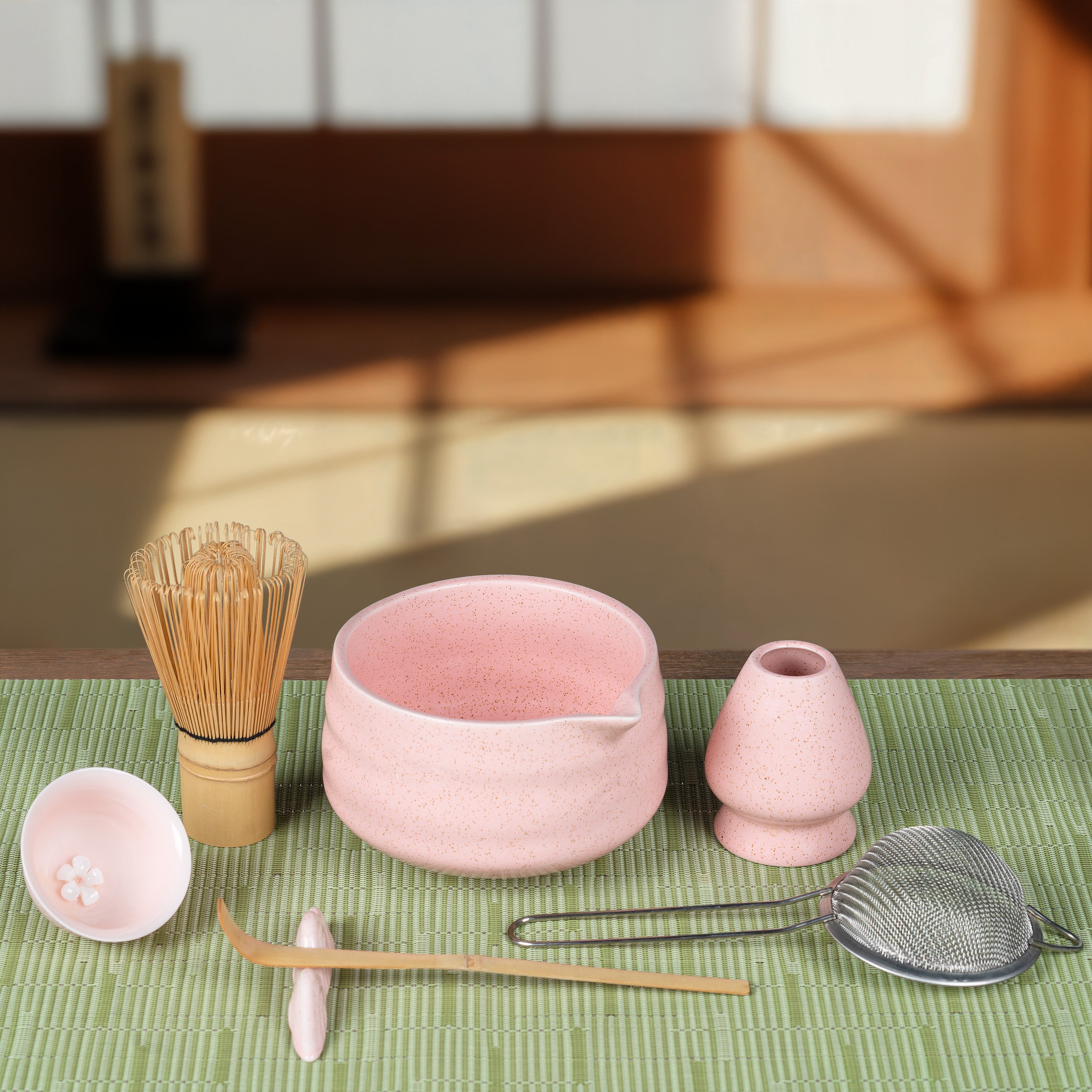 Matcha Whisk Set, 8-Piece Pink Matcha Set with Ceramic Bowl, Bamboo Wh