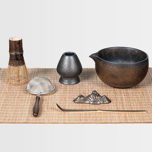 Matcha Whisk Set, 7-Piece Gilded Matcha Set with Ceramic Bowl, Whisk, Wooden Handle Sifter, Large Bamboo Mat and More – Complete Matcha Kit with Gift Box for Matcha Lovers