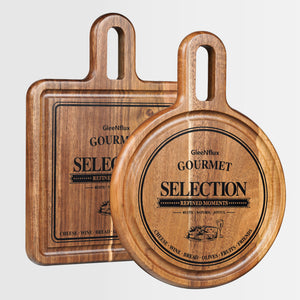 Acacia Cheese Board and Small Cutting Board Set with Groove, Round & Square Wooden Charcuterie Serving Boards for Cheese, Meat, Bread, Fruit – Kitchen & Gift Set