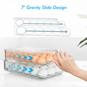 Egg Holder for Fridge, Foldable Automatic Rolling Egg Container for Refrigerator, Stackable Large-Capacity Egg Organizer Tray, Durable Clear Plastic Dispenser (3 dozens)