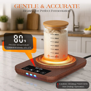 Sourdough Starter Warmer 2025 with Precise 1°F Control (70–100°F), 4.3" Sourdough Warmer, 12H Auto Timer, USB Powered Fermentation Mat for Sourdough Jar, Essentials for Home Bread Baking, Wood Grain