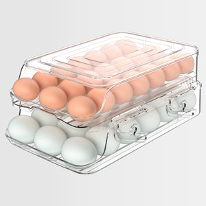 Egg Holder for Fridge, Foldable Automatic Rolling Egg Container for Refrigerator, Stackable Large-Capacity Egg Organizer Tray, Durable Clear Plastic Dispenser (3 dozens)