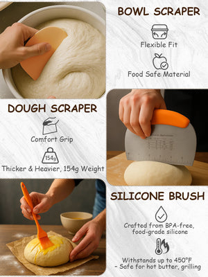 Sourdough Bread Baking Kit with 2 Pack 9" Round Banneton Proofing Baskets, Bread Baking Supplies with Cotton Liner, 430 Scraper, 304 Lame, Dough Whisk, Sourdough Starter Kit Gift