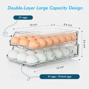 Egg Holder for Fridge, Foldable Automatic Rolling Egg Container for Refrigerator, Stackable Large-Capacity Egg Organizer Tray, Durable Clear Plastic Dispenser (3 dozens)