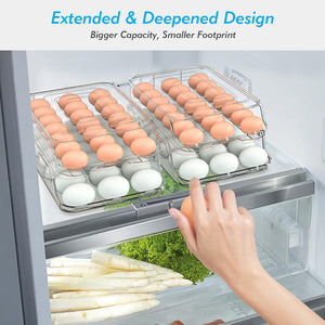 Egg Holder for Fridge, Foldable Automatic Rolling Egg Container for Refrigerator, Stackable Large-Capacity Egg Organizer Tray, Durable Clear Plastic Dispenser (3 dozens)