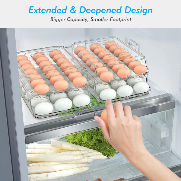 Egg Holder for Fridge, Foldable Automatic Rolling Egg Container for Refrigerator, Stackable Large-Capacity Egg Organizer Tray, Durable Clear Plastic Dispenser (3 dozens)