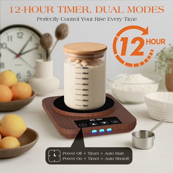 Sourdough Starter Warmer 2025 with Precise 1°F Control (70–100°F), 4.3" Sourdough Warmer, 12H Auto Timer, USB Powered Fermentation Mat for Sourdough Jar, Essentials for Home Bread Baking, Wood Grain